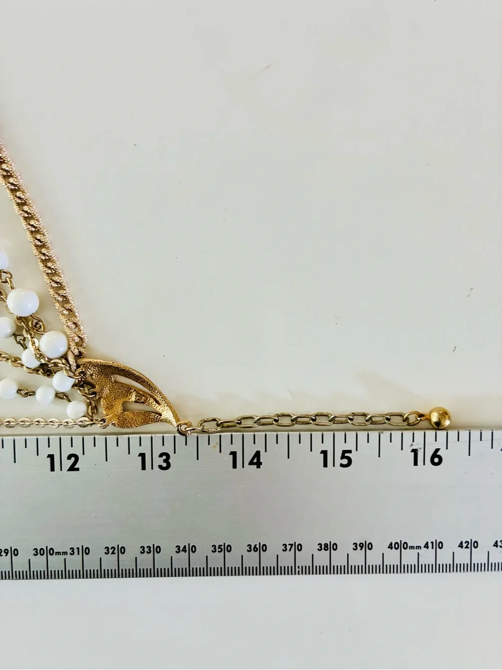 Signed Multi-Strand White Bead and Gold Chain Statement Necklace MCM Retro EUC